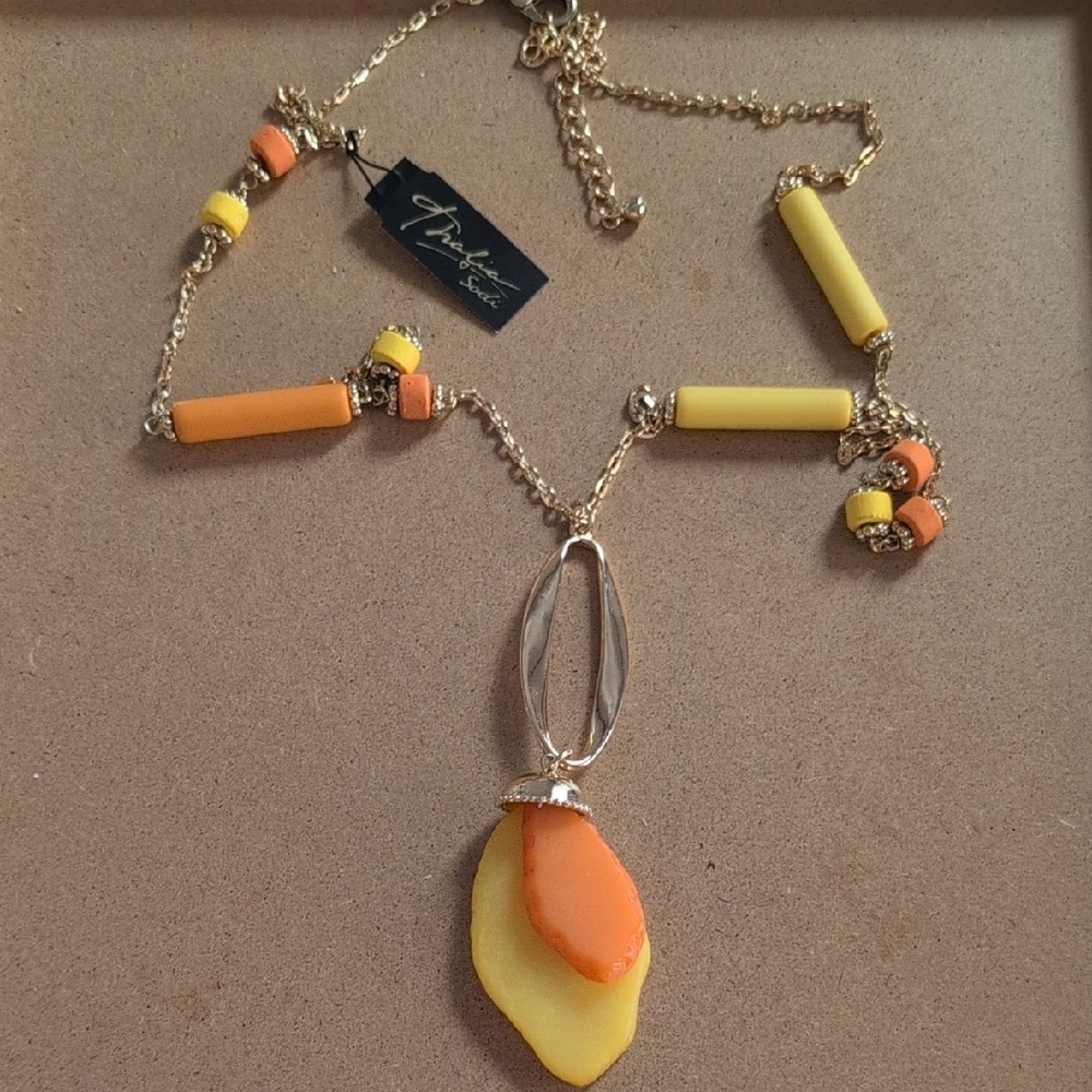 Thalia Sodi Gold Necklace with Orange and Yellow Accents NEW